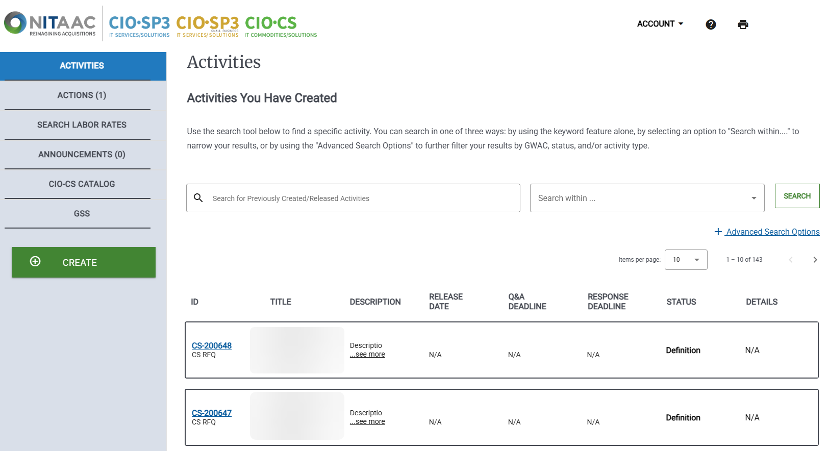 Screenshot of the e-GOS Dashboard that appears when you log in.